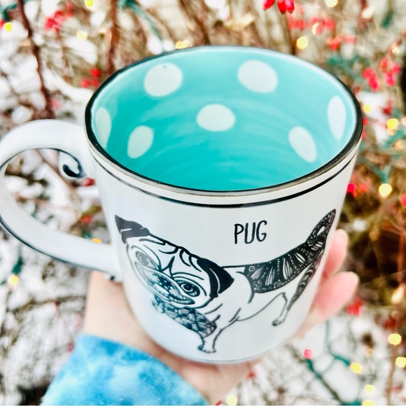 New - PUG MUG - Double Sided - Coffee Mug/Cup with fun turquoise blue interior - Picture 3 of 8